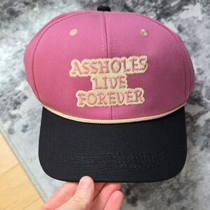 Unbranded Pink and Black Embroidered Trucker Hat - 'Assholes Live Forever'